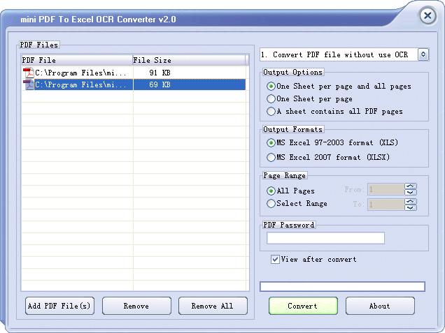 mini PDF to Excel 2003 OCR Converter Screenshot 1