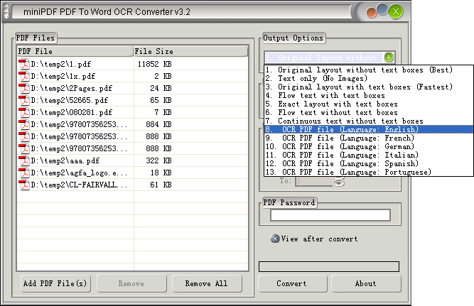 mini PDF to Word 2007 OCR Converter